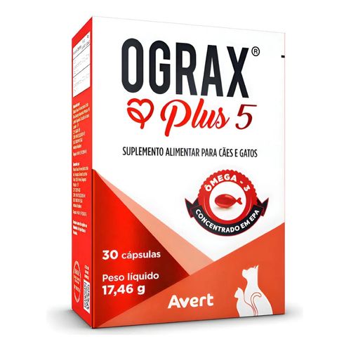OGRAX PLUS 5 SUPLEMENTO PARA CÃES E GATOS COM 30 CÁPSULAS AVERT